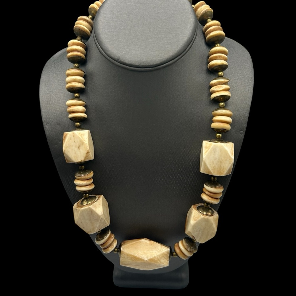 Huge Chunky Tribal Bone and Brass Bead Necklace